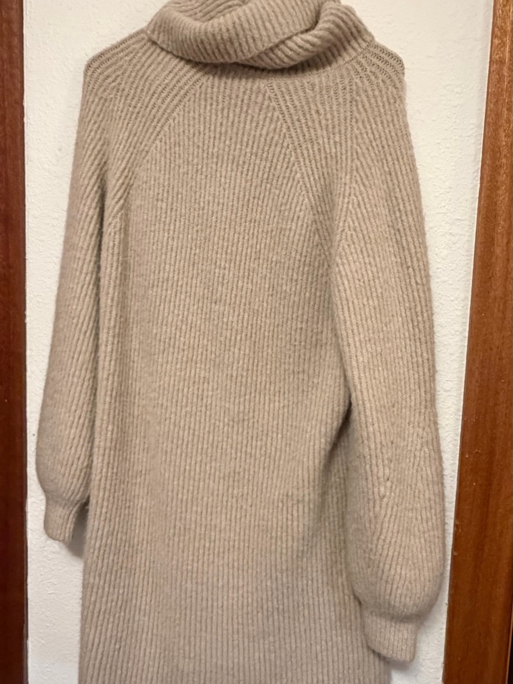 Cozy Turtleneck Rib-Knit Sweater Dress in Beige
